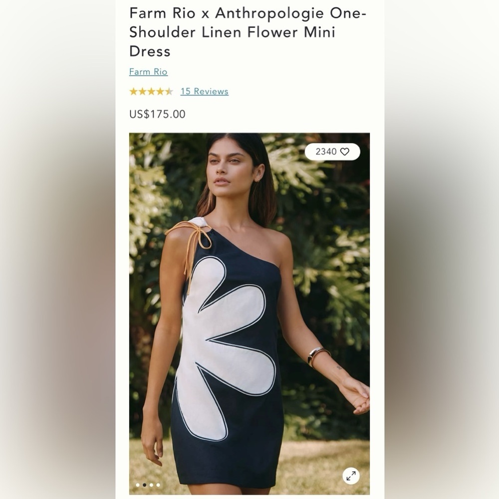 NWT Size S - Farm Rio x Anthropologie One-Shoulder Linen Flower Mini Dress - Picture 16 of 16